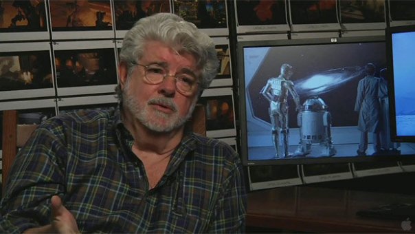 Film-making beefcake George Lucas, pictured here next to a still from some film.